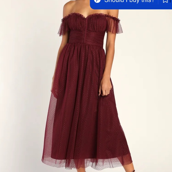 Lulus Regal Radiance Burgundy Tulle Bustier Midi Dress XL (lace) - Picture 4 of 5